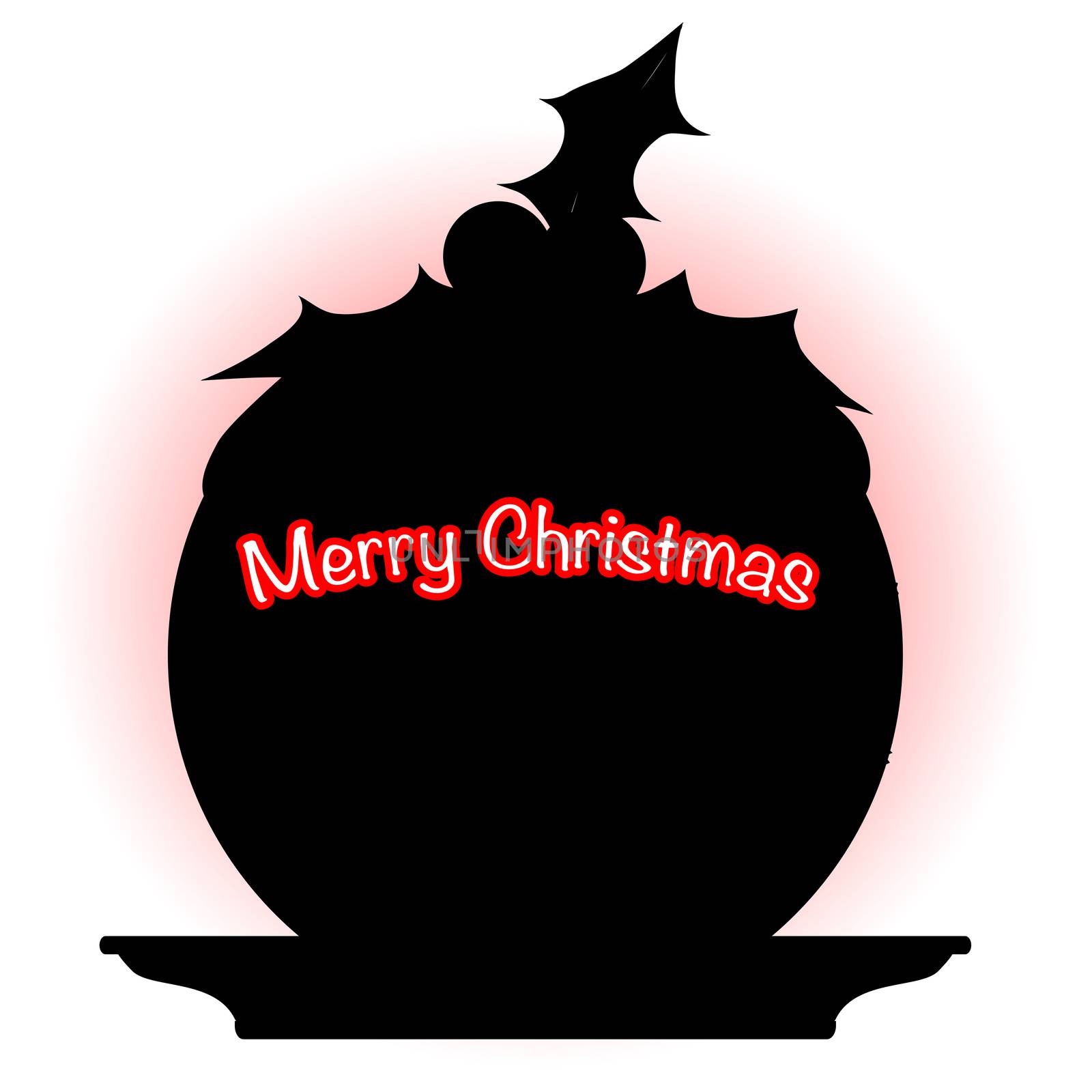 A cartoon style comic Christmas Pudding with a Merry Christmas message all over a white background