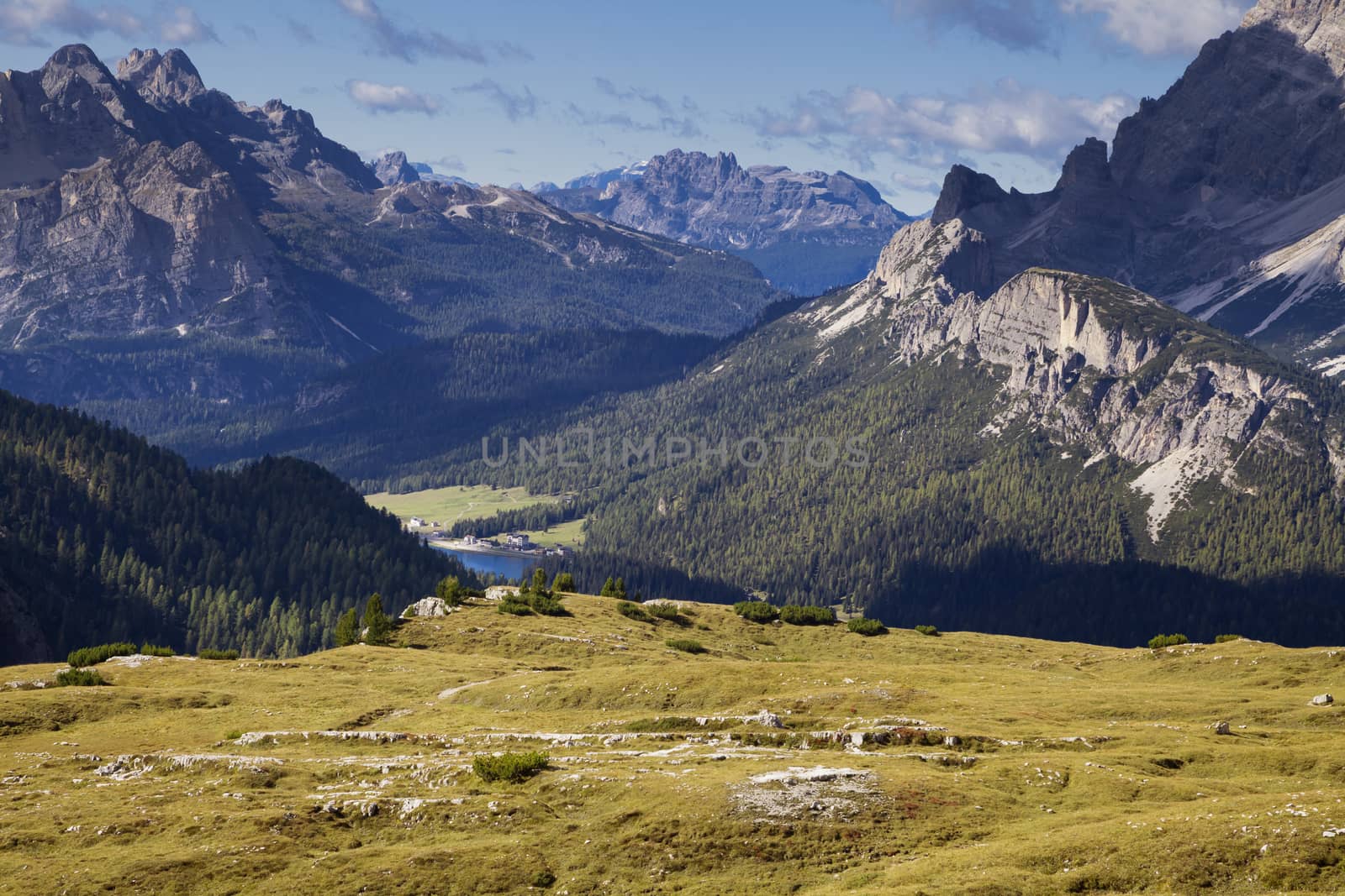 Dolomites mountains landscape on a sunny autumn day