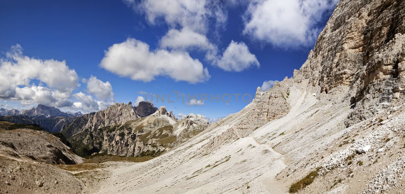 Dolomites mountains landscape on a sunny autumn day