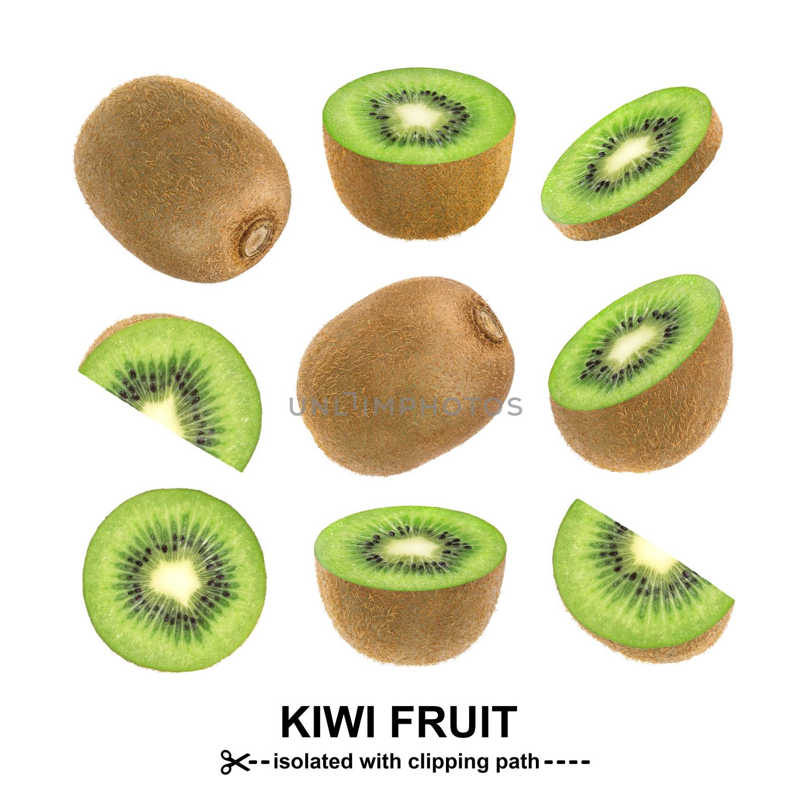Kiwi fruit isolated on white background with clipping path. Collection