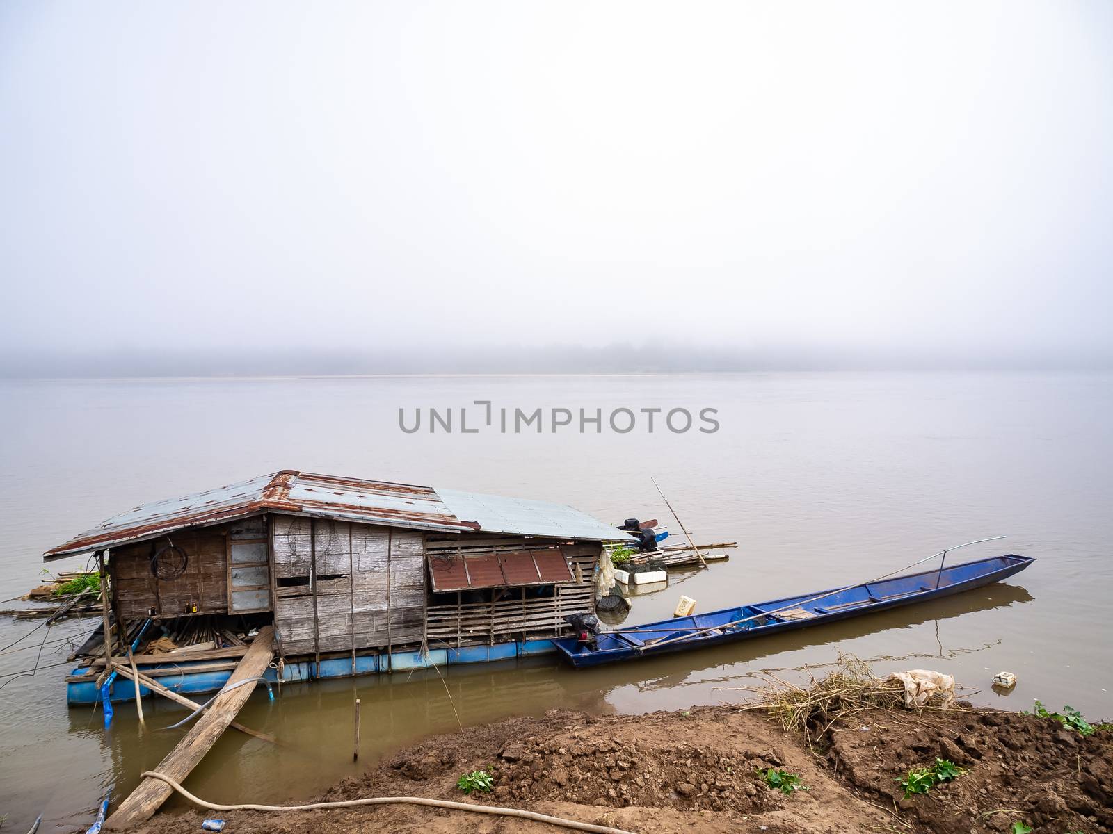 Floating house on Mekong river at Chiangkhan in Loei province, Thailand