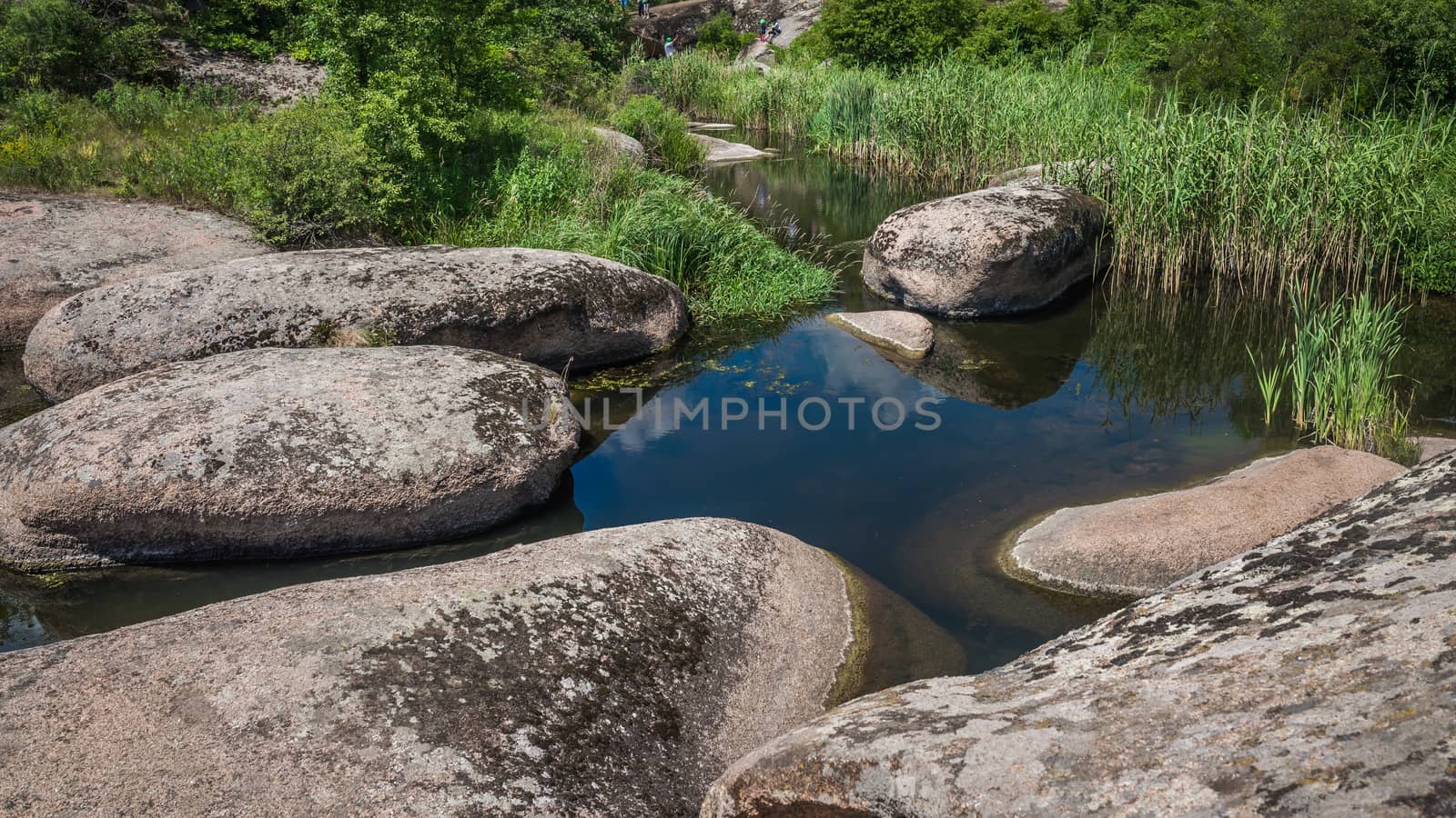 Granite Arbuzinka Rocks in the canyon near the Aktovo village, on the Mertvovod river in Ukraine. One of natural wonders of Europe.