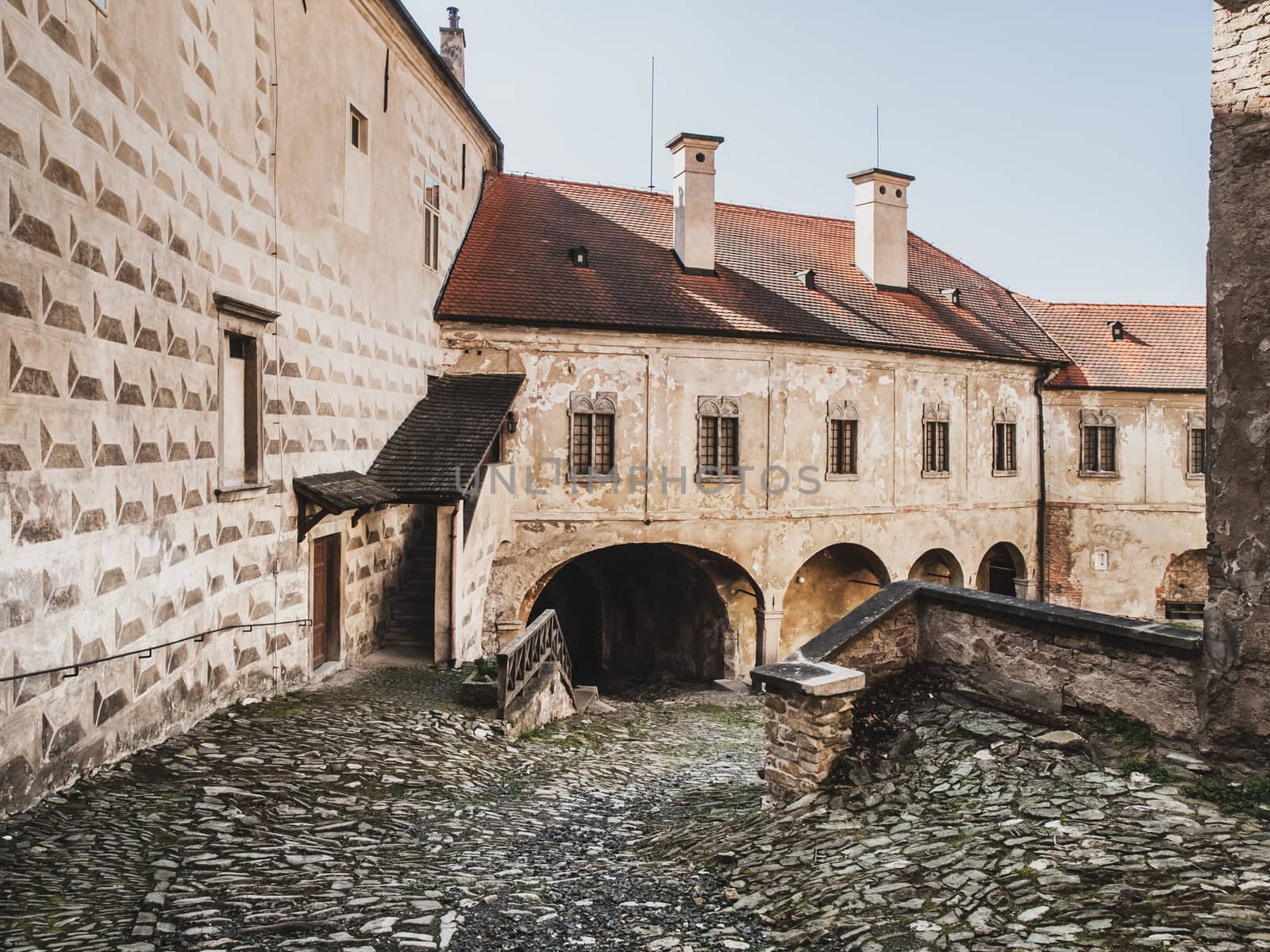 Courtyard of Ledec Caste, Ledec nad Sazavou, Czech Republic.