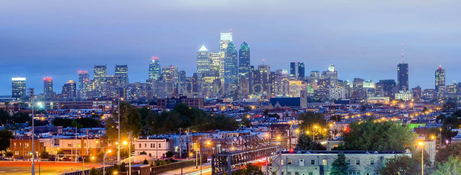 Philadelphia skyline at night, USA by marcorubino