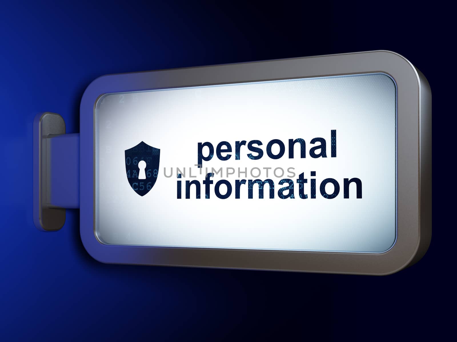 Privacy concept: Personal Information and Shield With Keyhole on advertising billboard background, 3D rendering