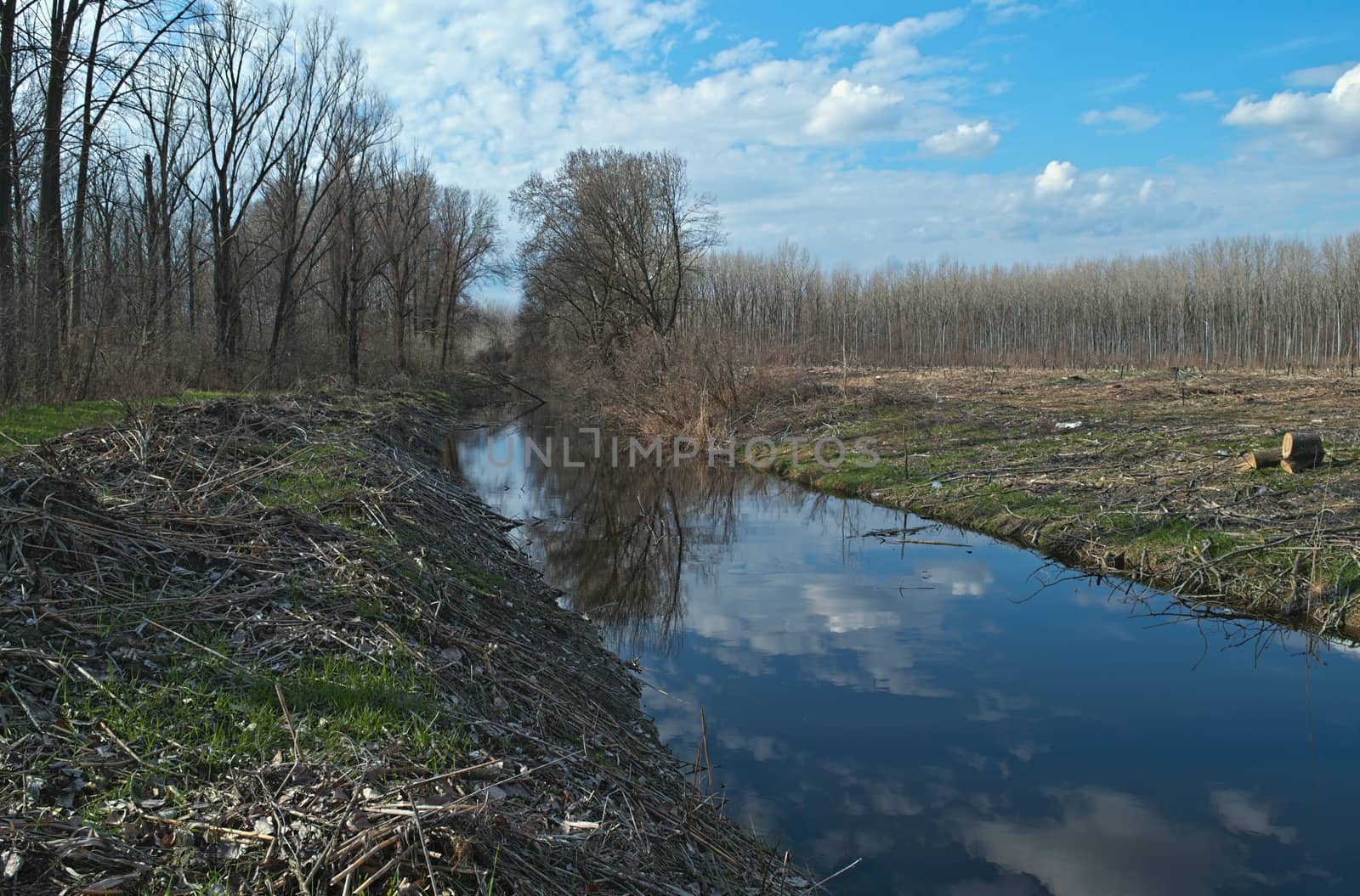 Irrigation canal during early spring, landscape view by sheriffkule