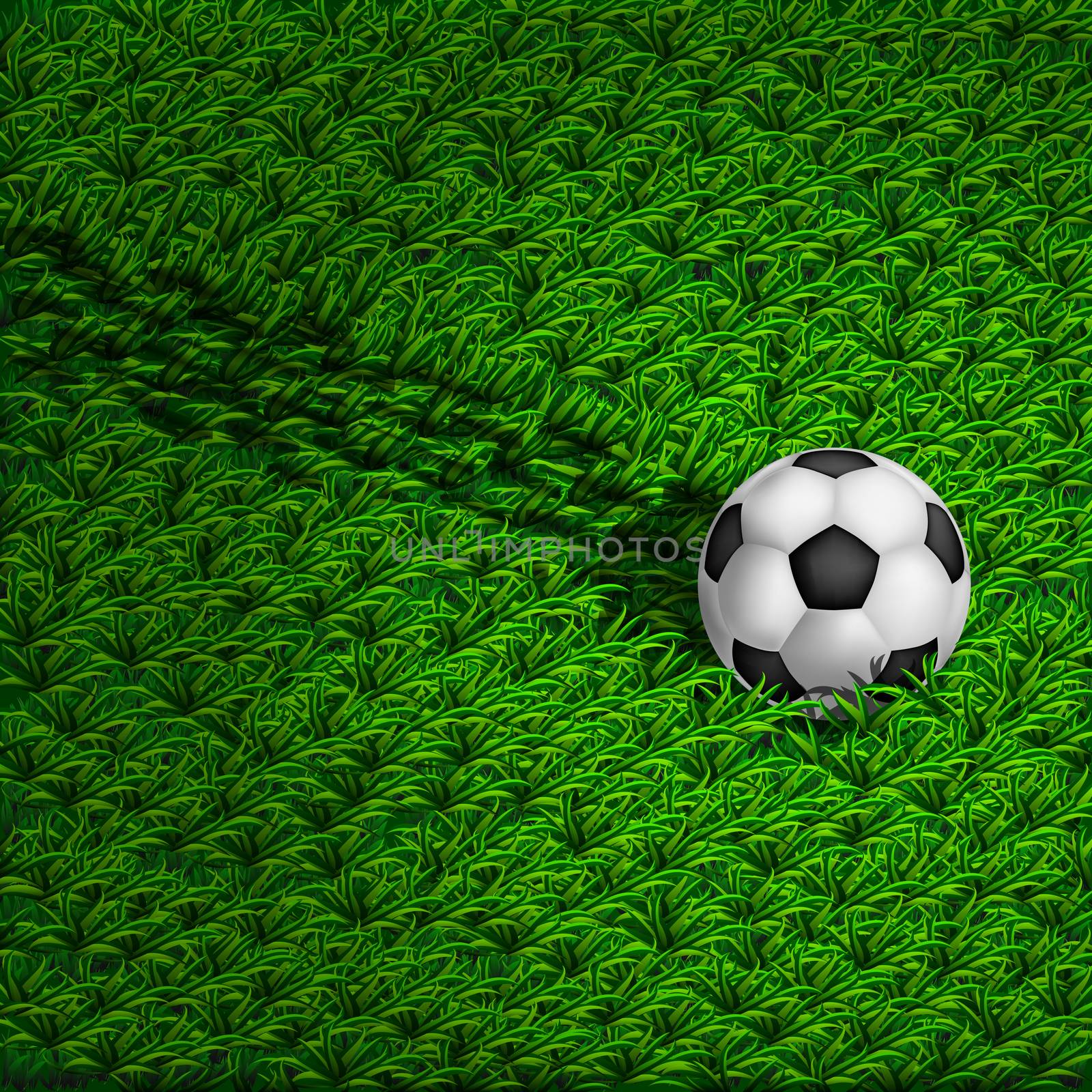 The soccer ball rolls on the grass and leaves a trail