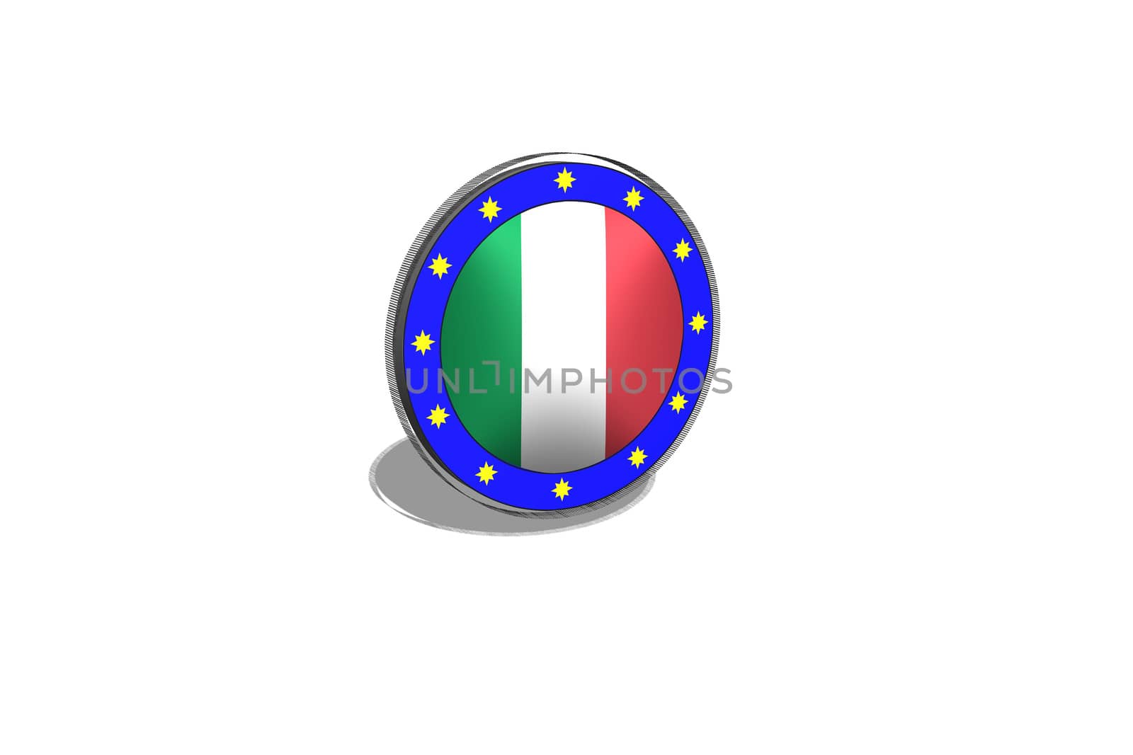 EU button on a button with Italian flag. 3D image - Illustration.