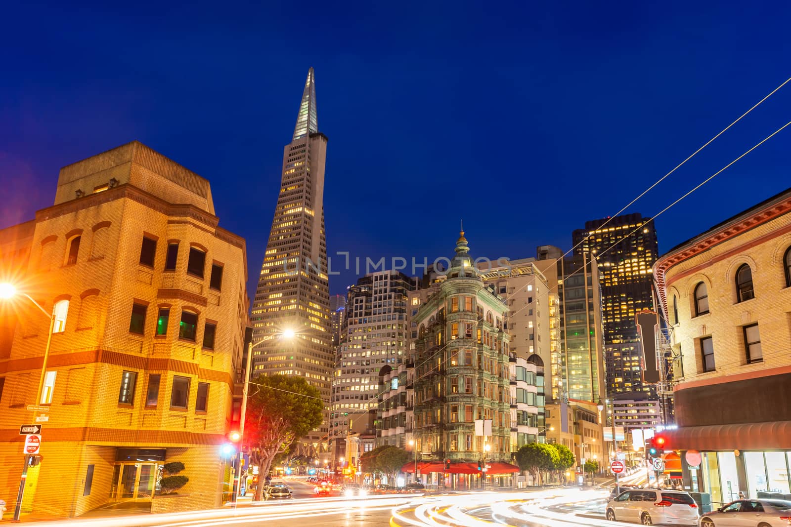 San Francisco downtown skyline at dusk from china townl in San Francisco, California, USA.