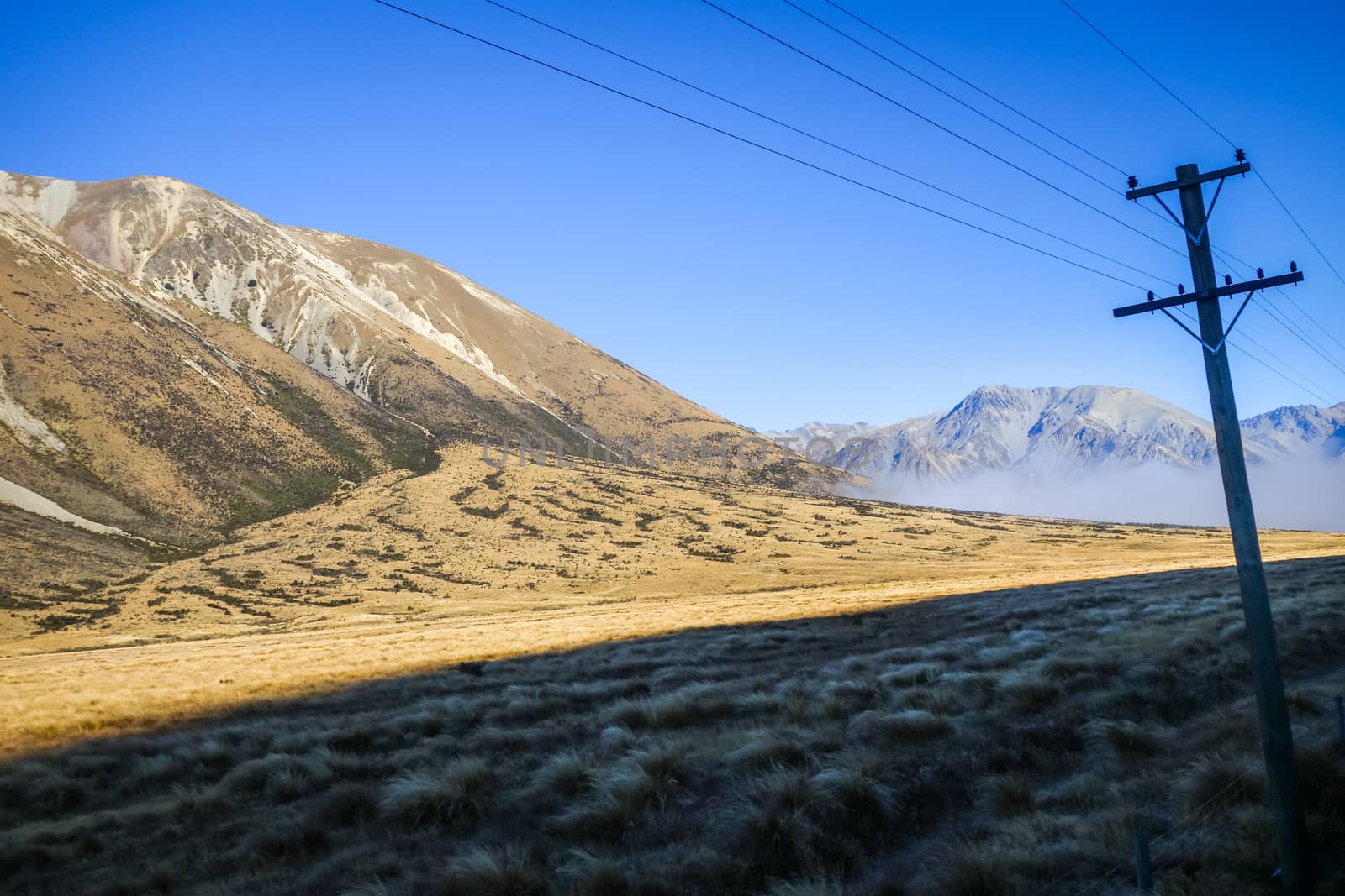 Mountain fields landscape in New Zealand alps