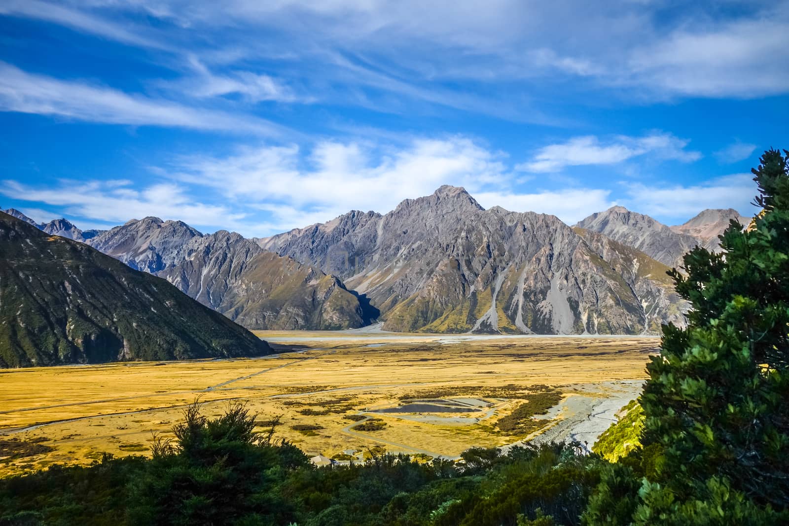 Mount Cook valley alpine landscape, New Zealand