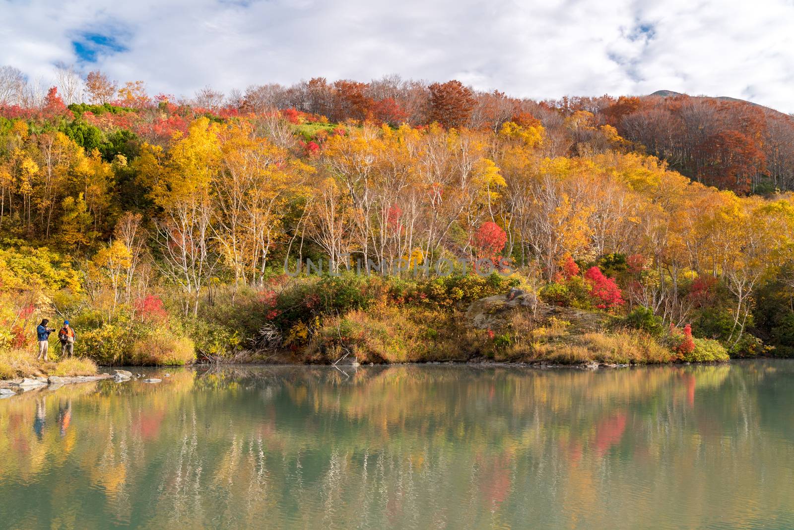 Autumn Forest onsen lake at Jigoku Numa, Hakkoda Aomori Tohoku Japan