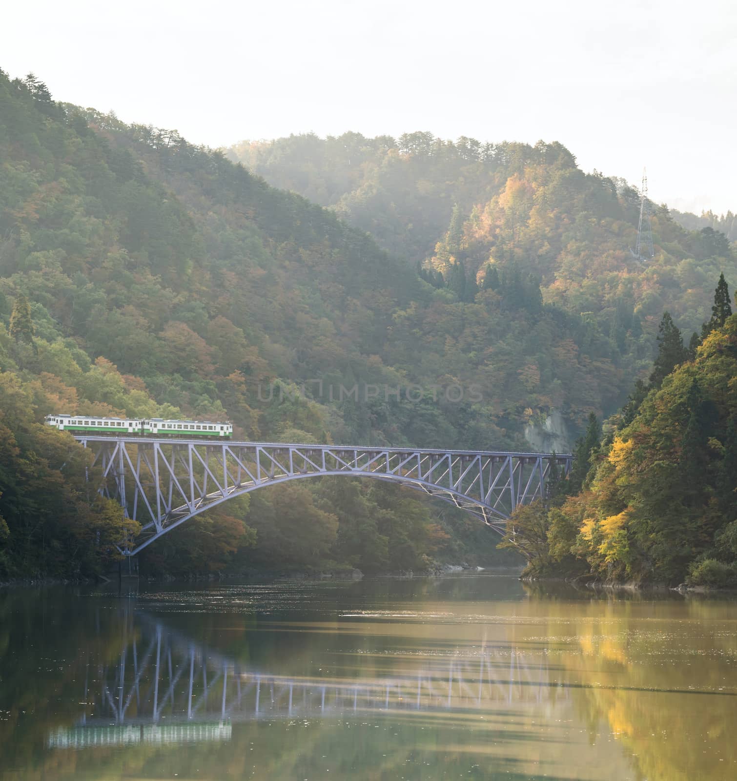 Autumn fall foliage Fukushima First Bridge View Point daiichi kyouryou in Mishima Fukushima Japan