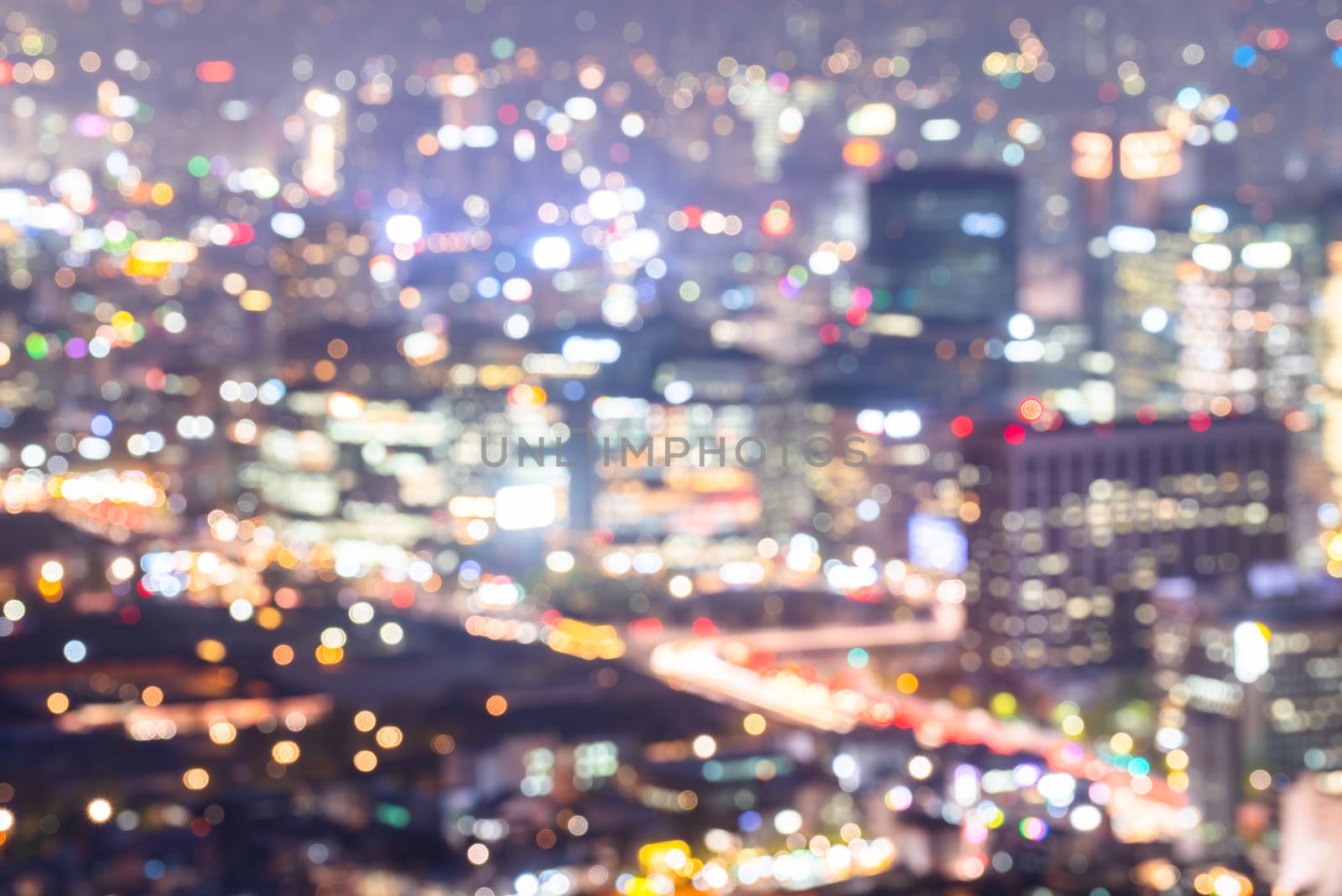 Abstract blurrred background of  Seoul Downtown cityscape Night view in South Korea