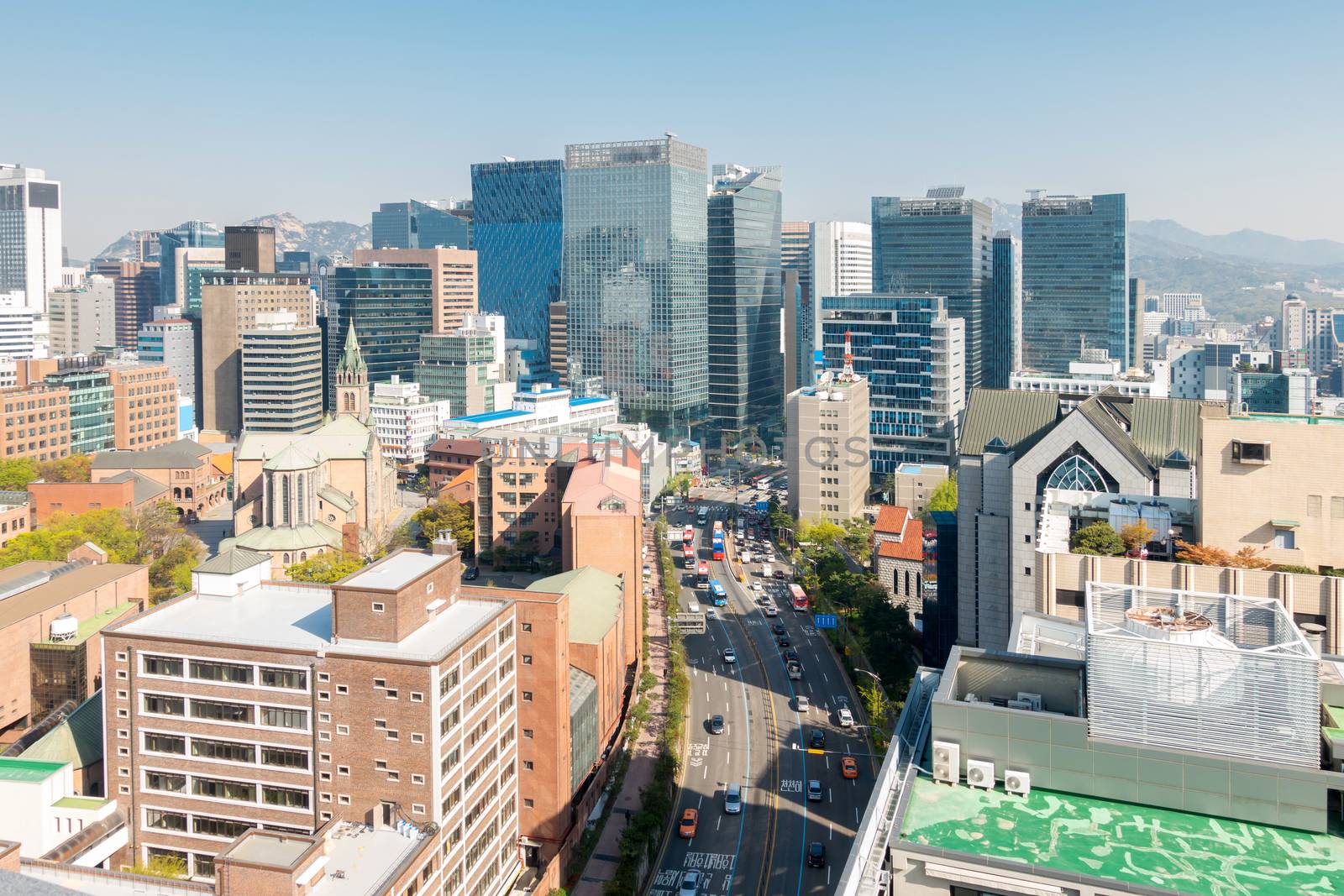 Aerial view of Seoul myeongdong Downtown cityscape in South Korea