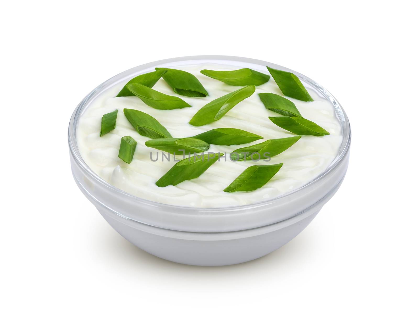 Sour cream and green onion isolated on white background by xamtiw