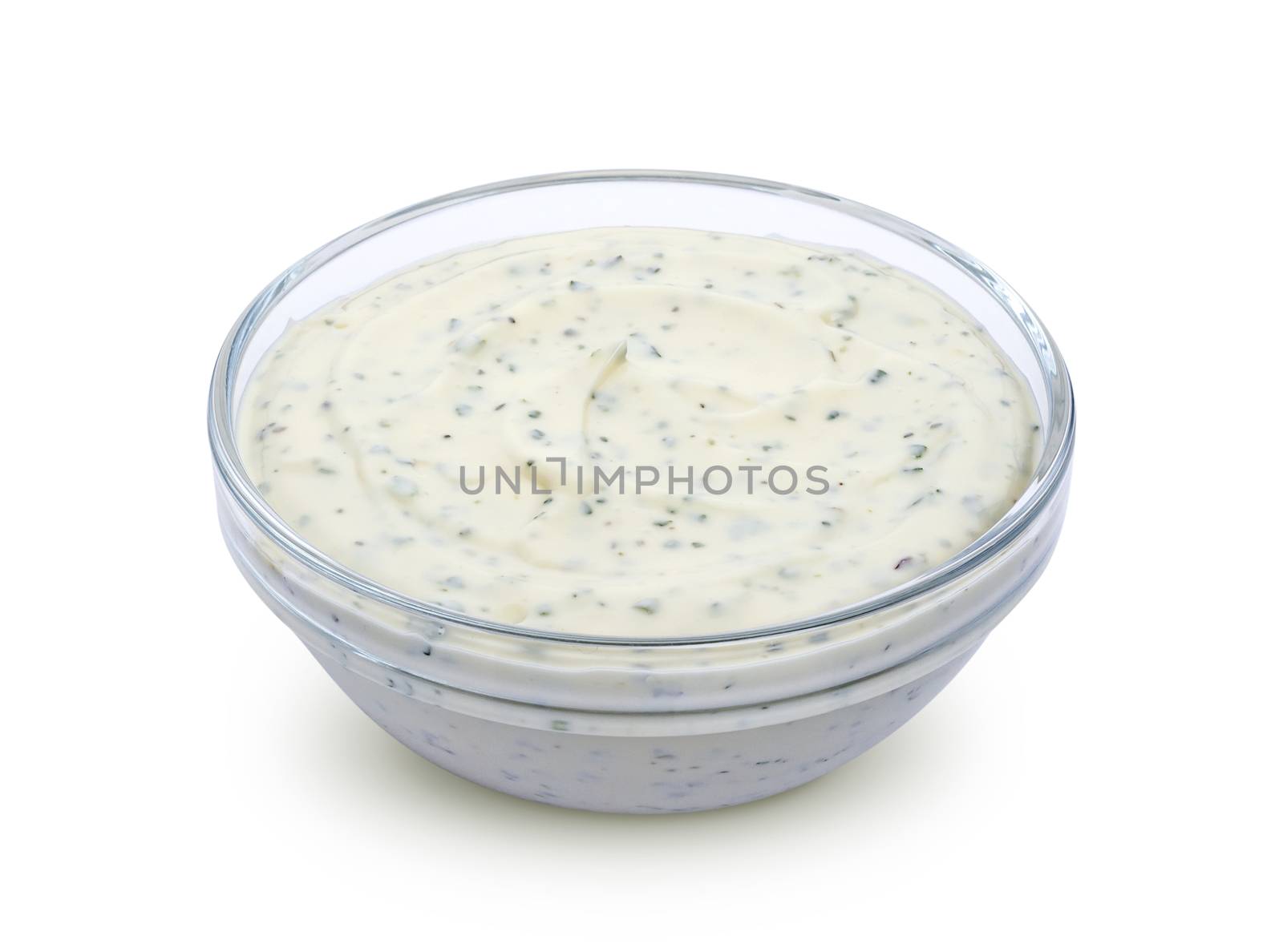 Garlic sauce in bowl isolated on white background with clipping path