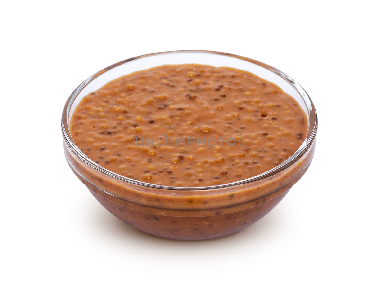 Sweet Bavarian mustard in bowl isolated on white background with clipping path