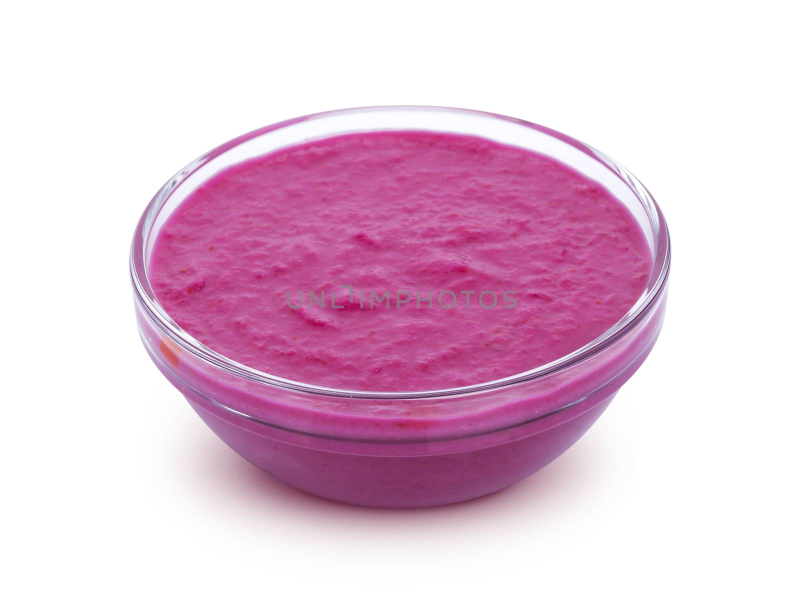 Red horseradish sauce with beet in bowl isolated on white background with clipping path