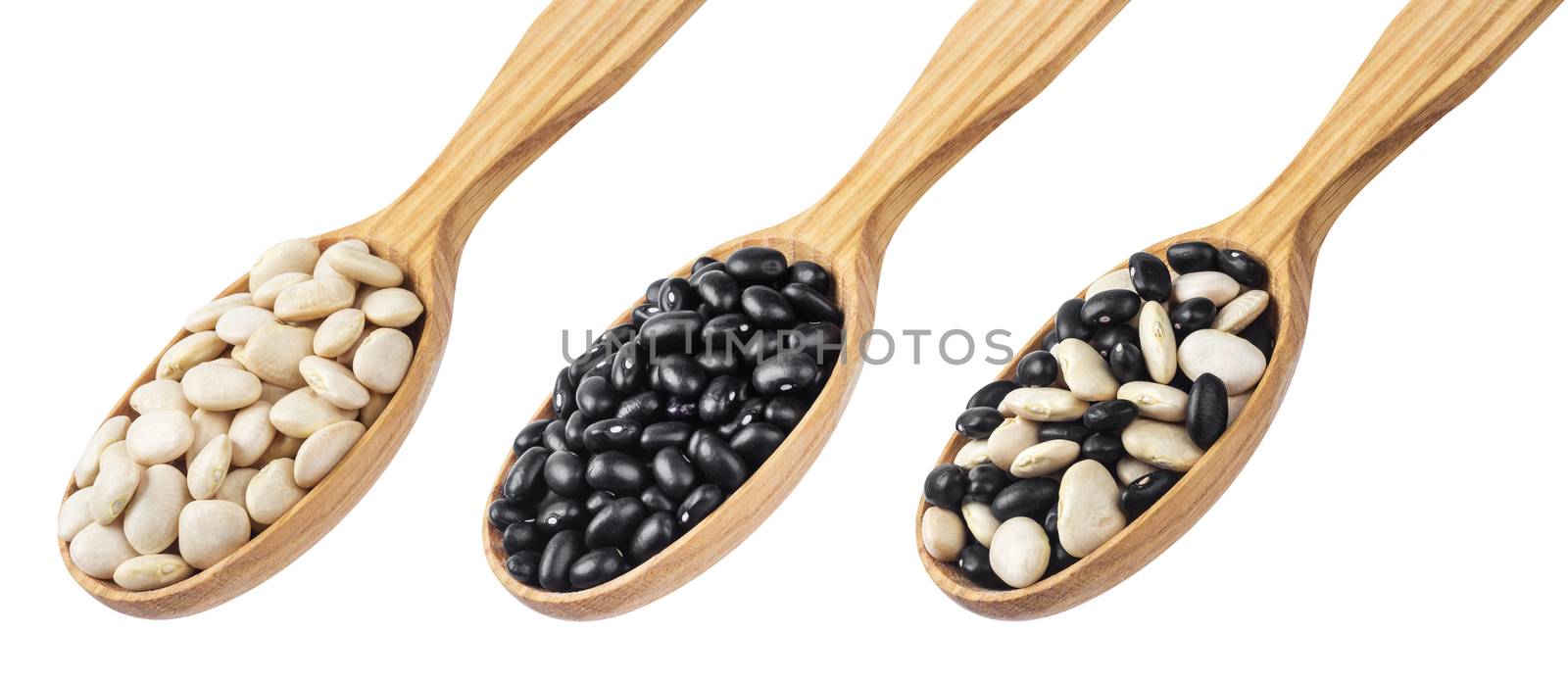 Kidney beans in wooden spoon isolated on white background. Collection