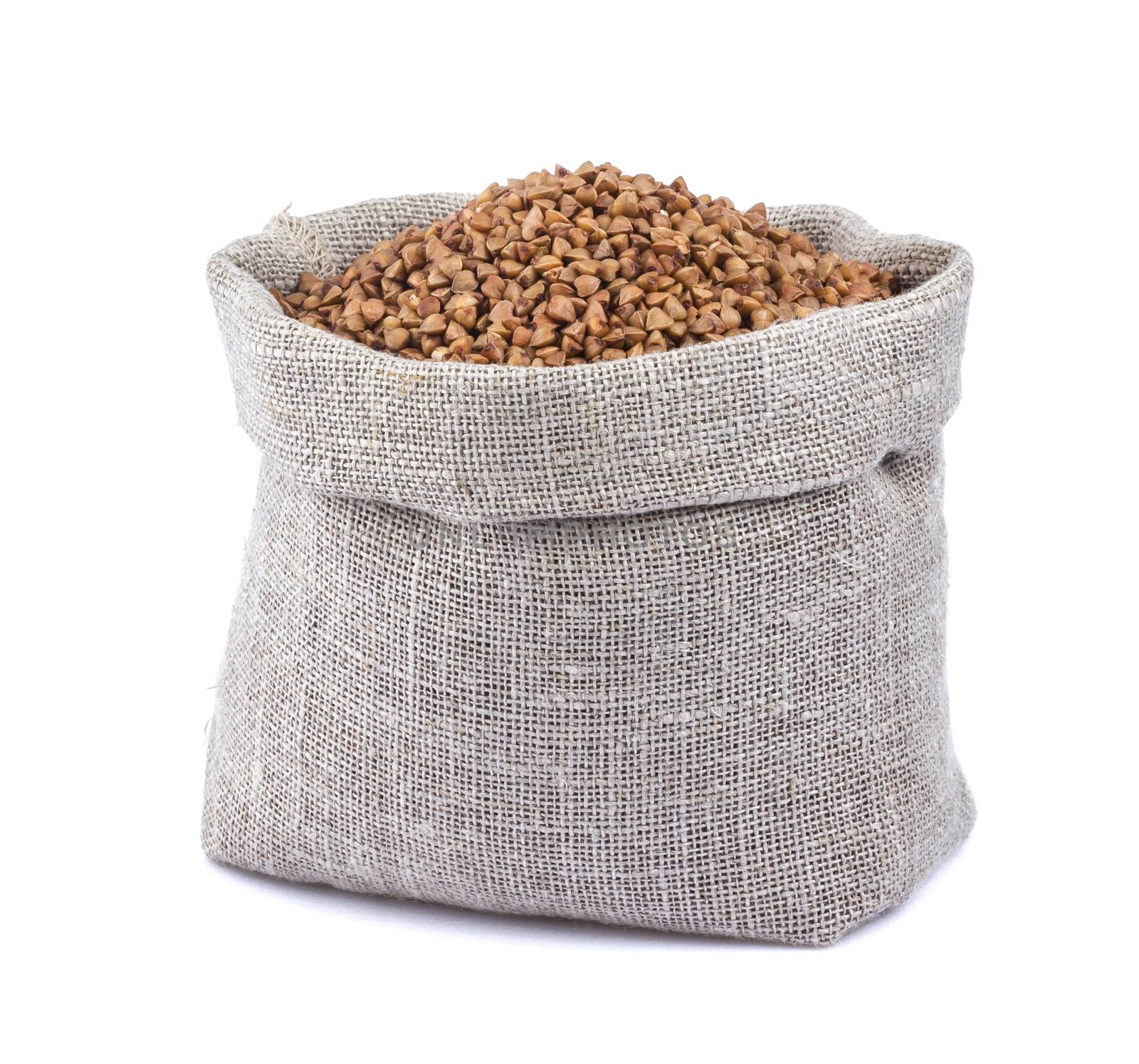 Buckwheat in bag isolated on white background by xamtiw
