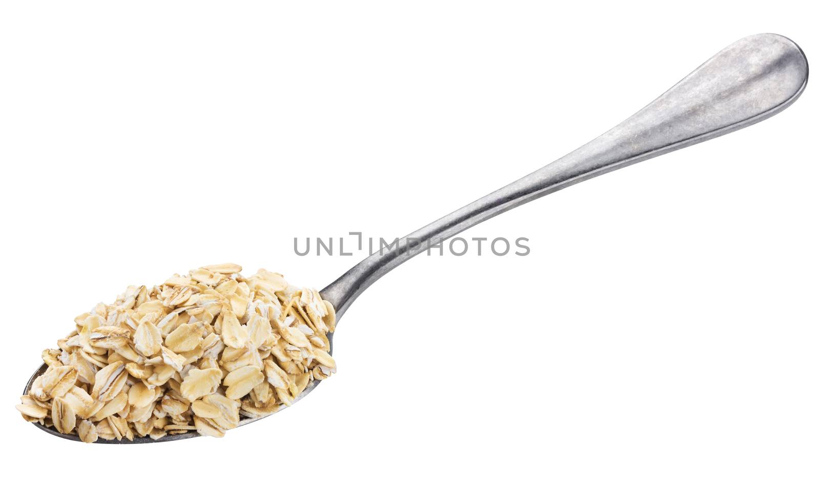 Oat flakes in spoon isolated on white background by xamtiw