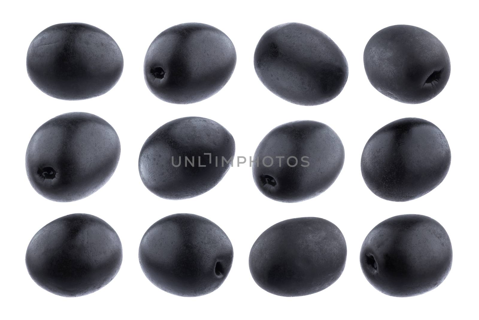 Black olives isolated on white background, collection by xamtiw