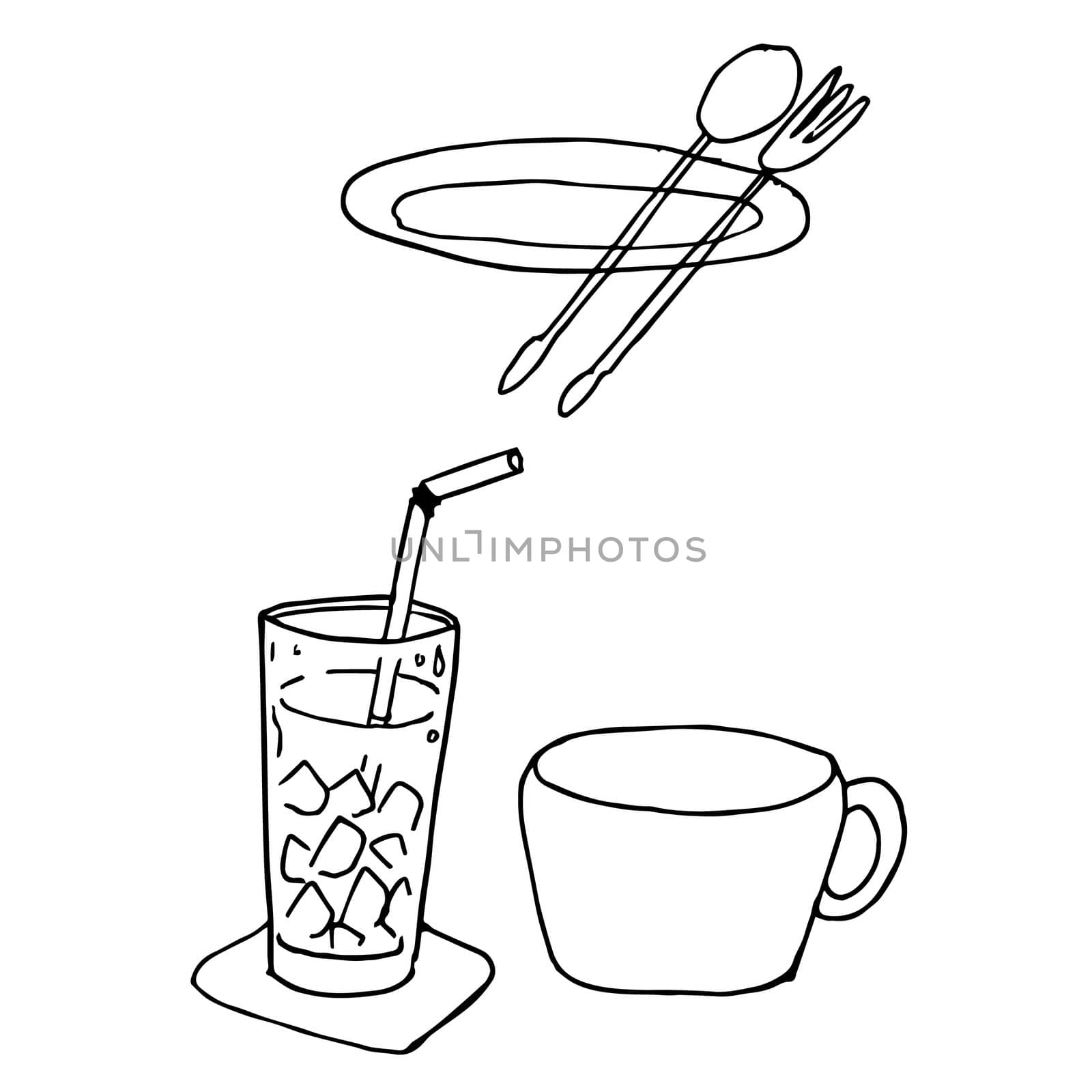 restaurant icon, set for food meal, doodle hand drawn by simpleBE