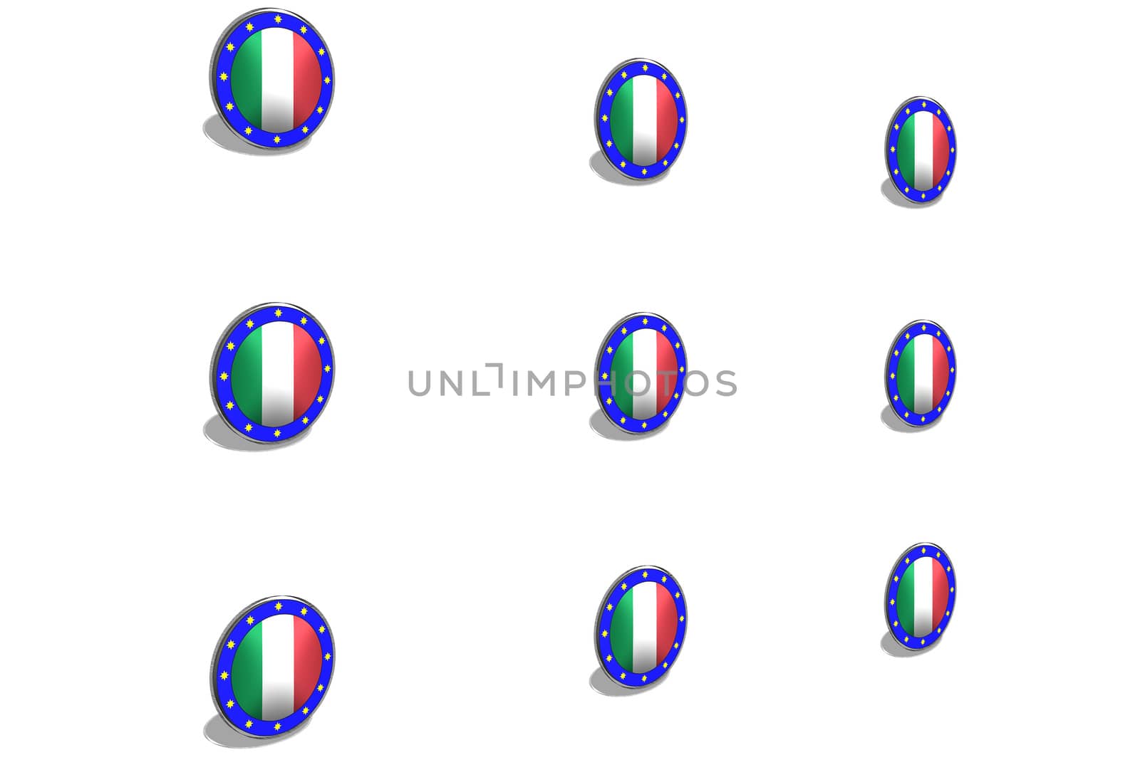 EU button on a button with Italian flag. 3D image - Illustration.