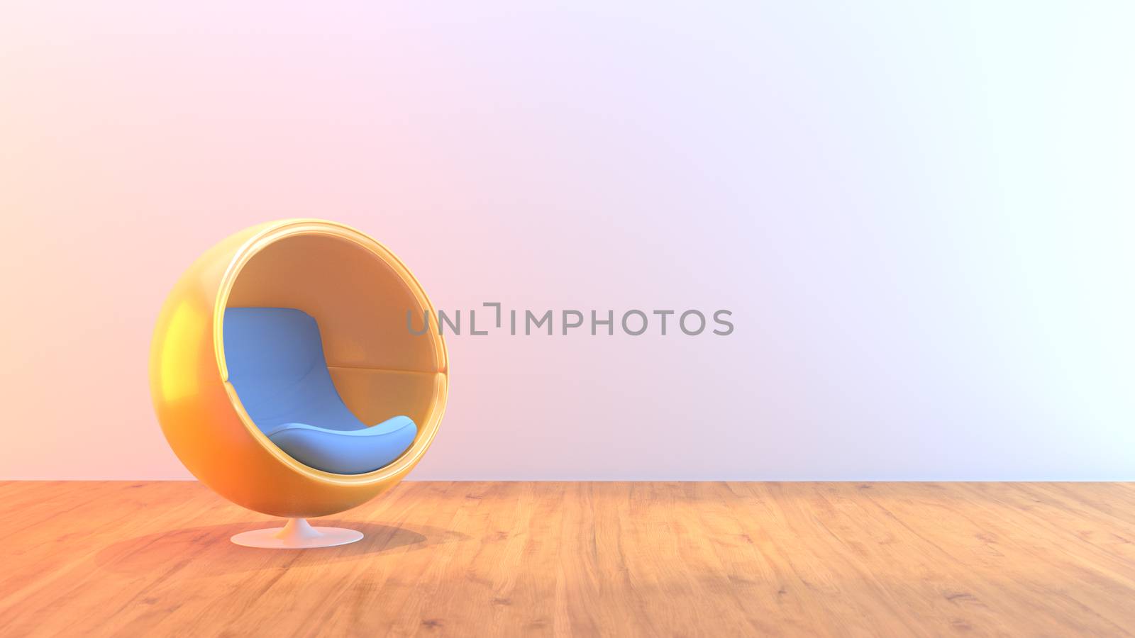 comfortable armchair in egg shape. Background with free space. 3D rendering.