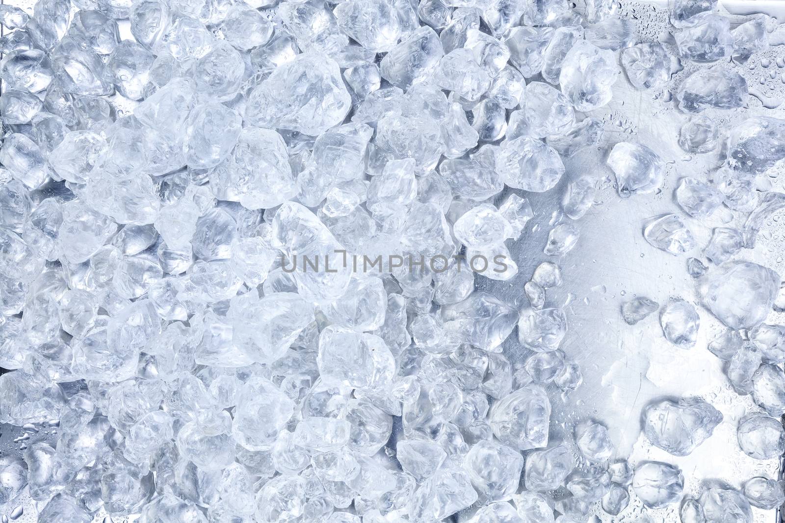 Crushed ice texture or background, copy space, top view