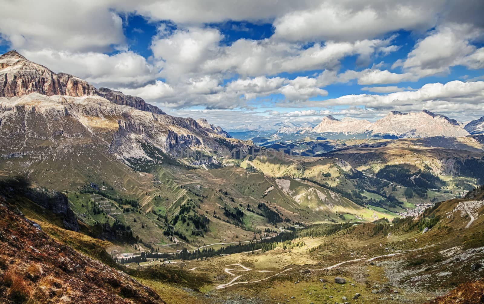 Dolomites mountains landscape on a sunny autumn day