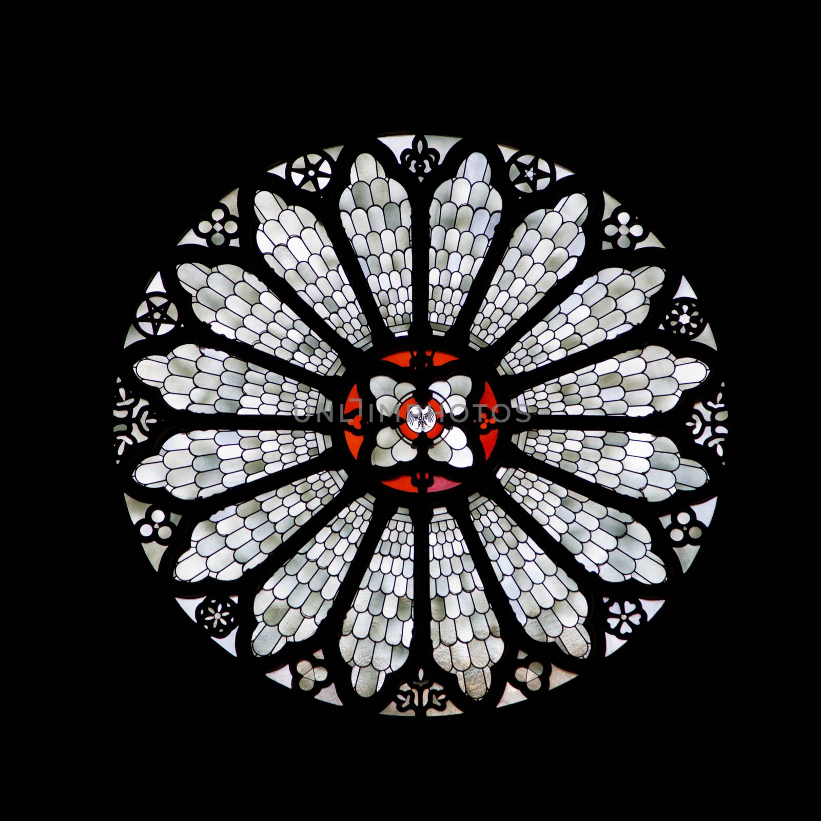Stained-glass rose window of Trento cathedral, Northern Italy