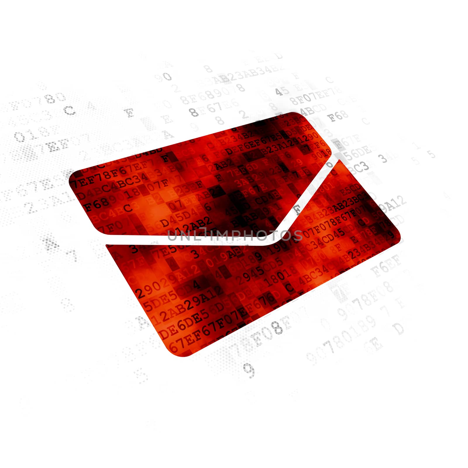 Finance concept: Pixelated red Email icon on Digital background