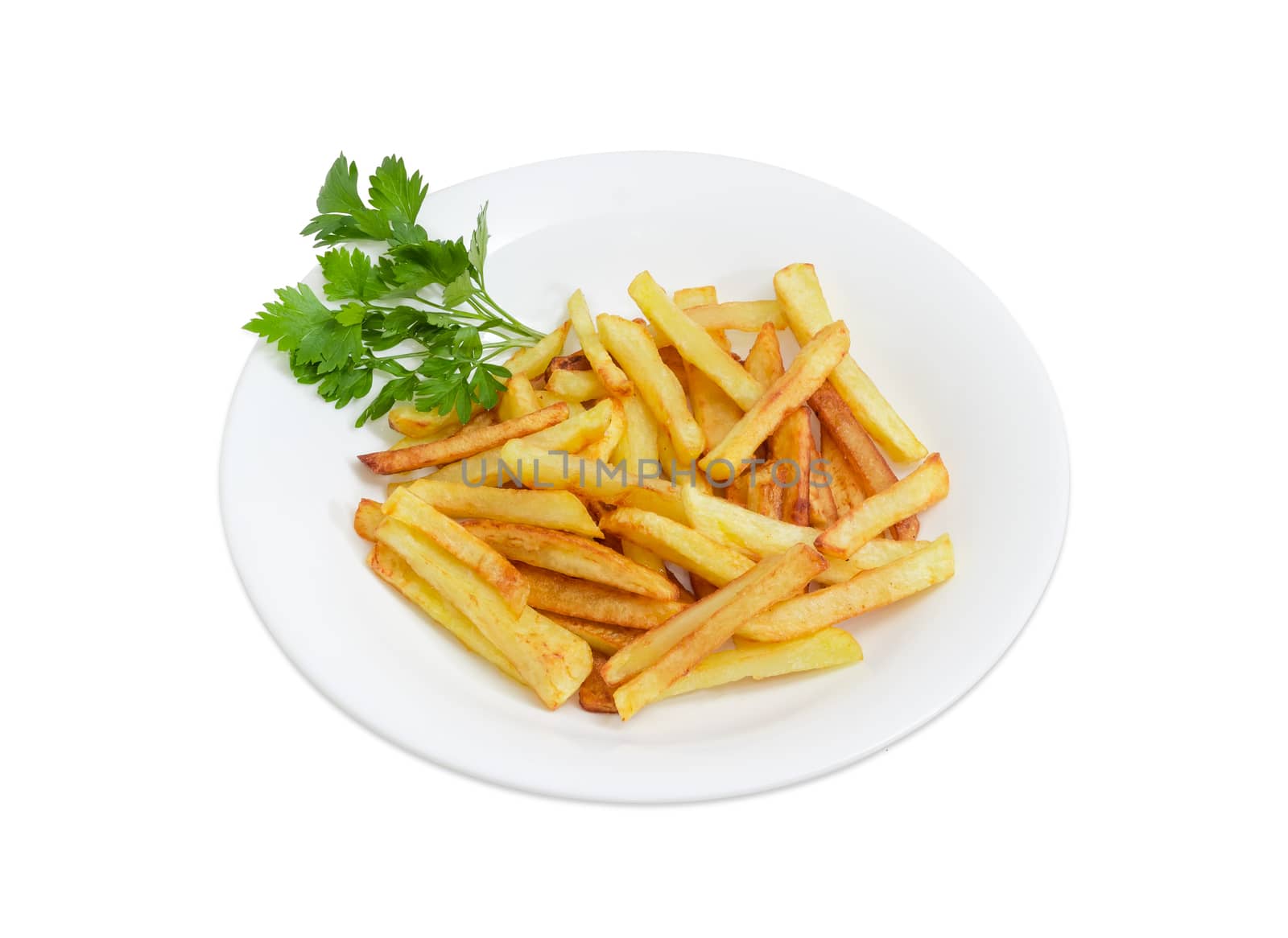French fries with parsley on the white dish by anmbph