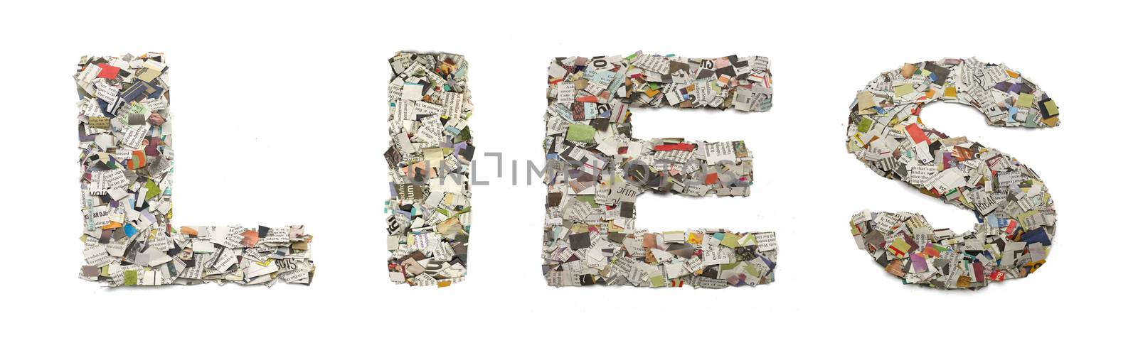 the word   LIES  made from newspaper confetti  isolated  by davincidig