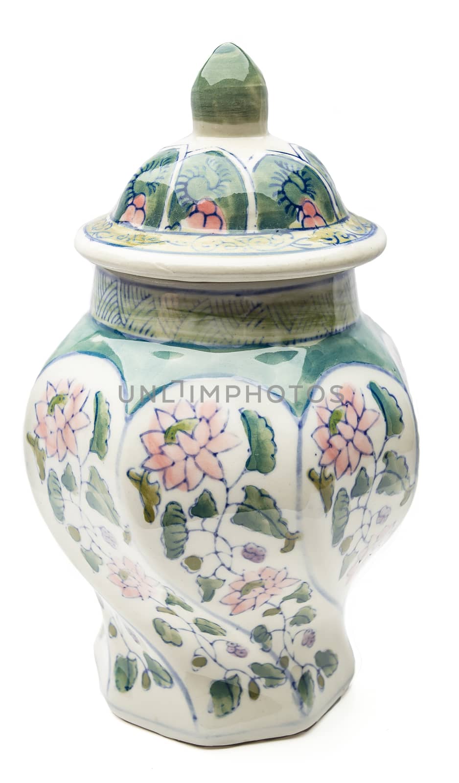 Small flowered pattern pot use to keep kitchen ingredient safe
