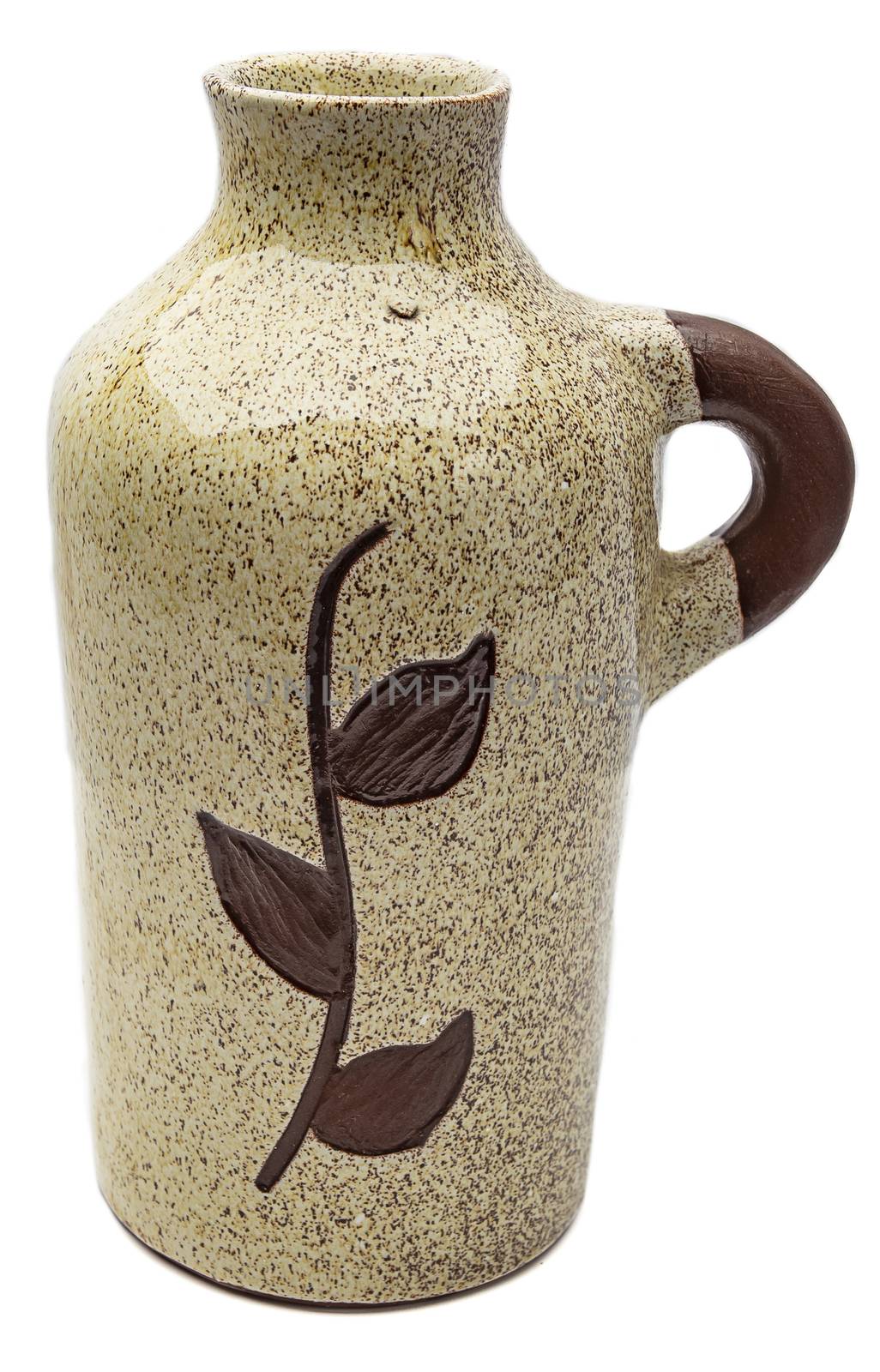 Glazed ceramic jug with leaf pattern