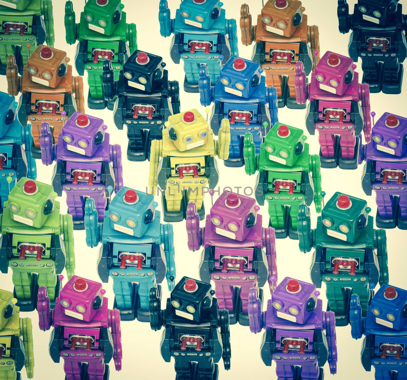 lots of color robots in a crowd  by davincidig