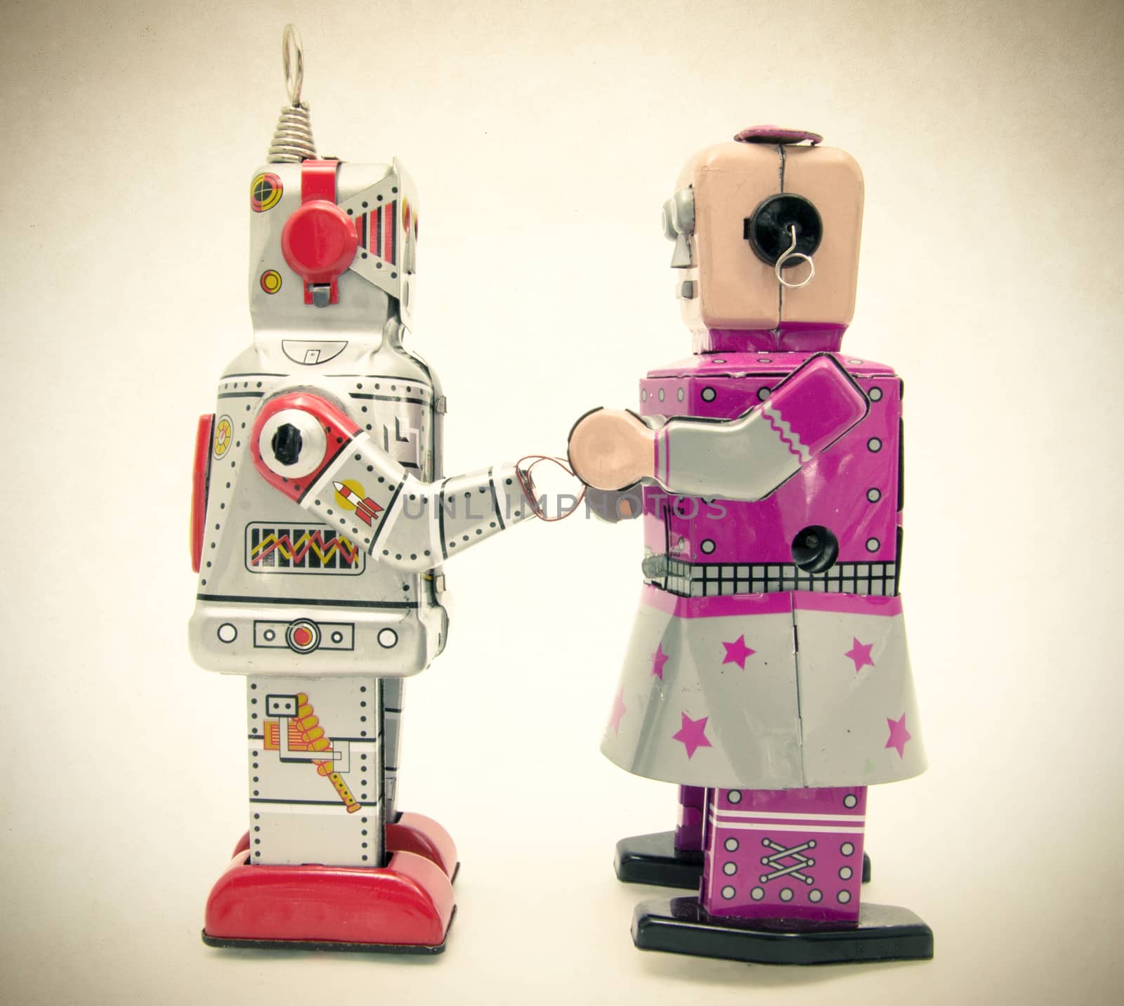 concept romatic love with vintage robot toys