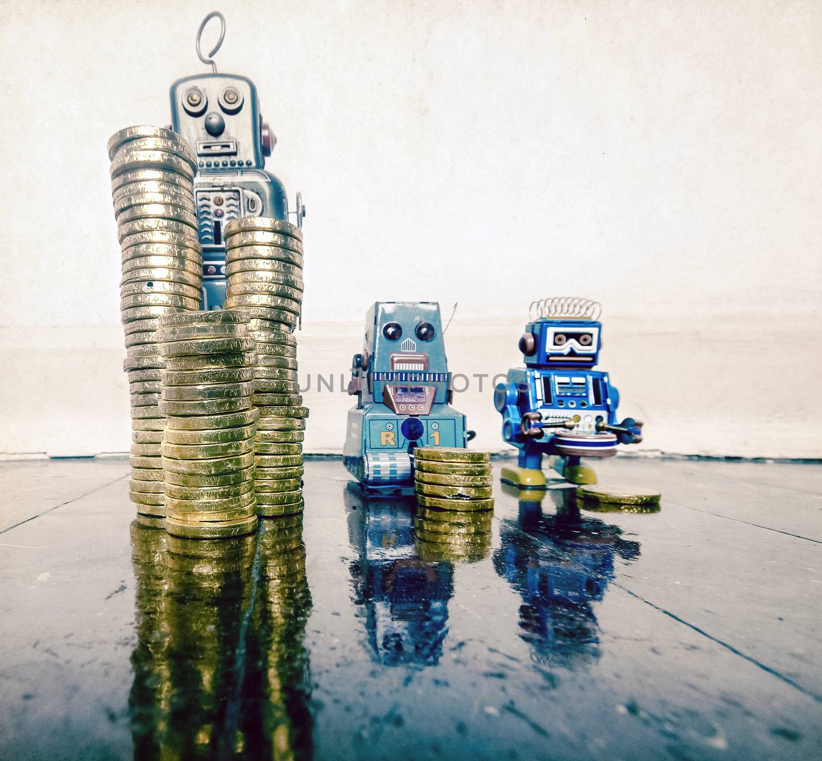 three robots money floor by davincidig