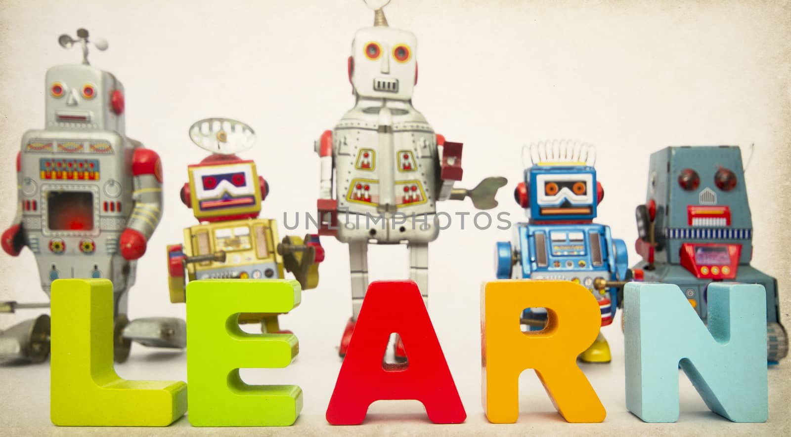 robots and the word LEARN 