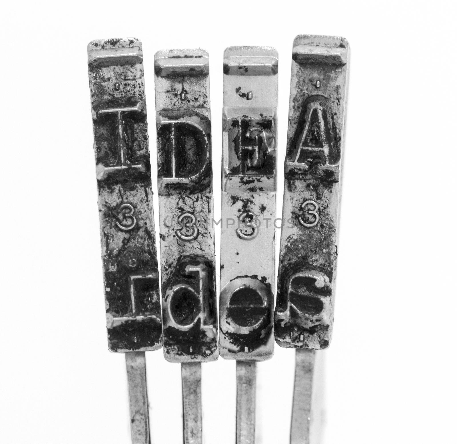 The word  IDEA with old typewriter hammers macro  by davincidig