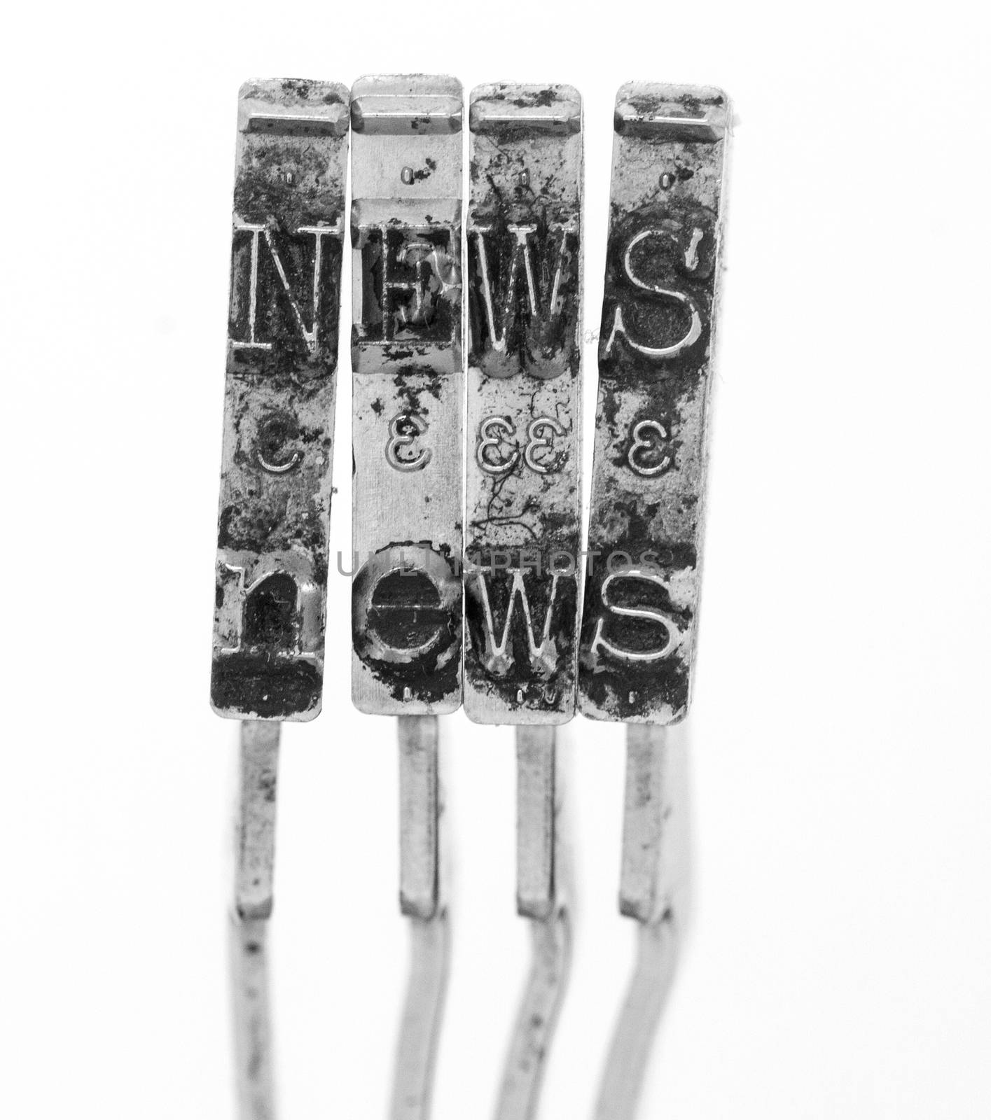 The word NEWS ith old typewriter hammers macro image