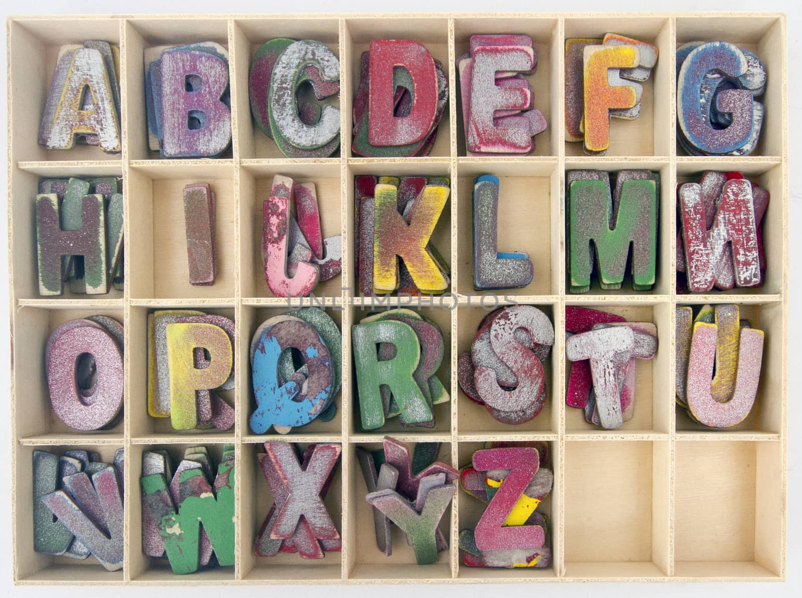 ABCDEFGHI  wooden letters in a box by davincidig