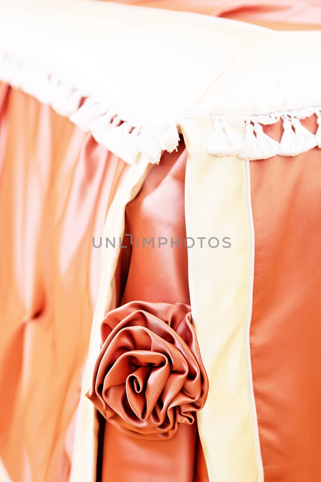 Artificial fabric rose bed decoration closeup