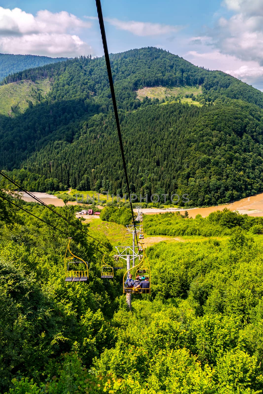 cable car in the Carpathians at noon