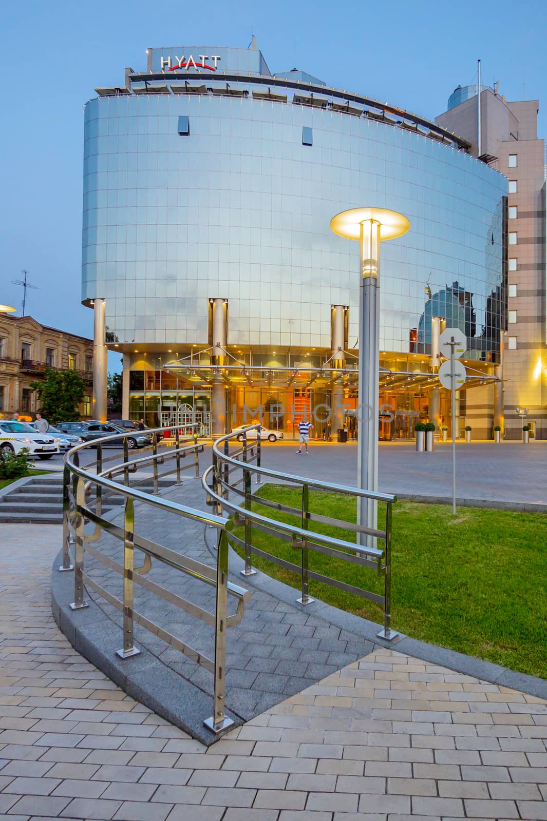 Hyatt Regency's modern glass facade. Kiev, Ukraine