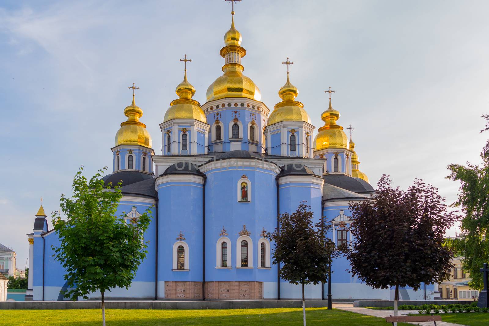St. Michael's Golden-Domed Monastery sparkles with its domes in sunshine. Kiev. Ukraine
