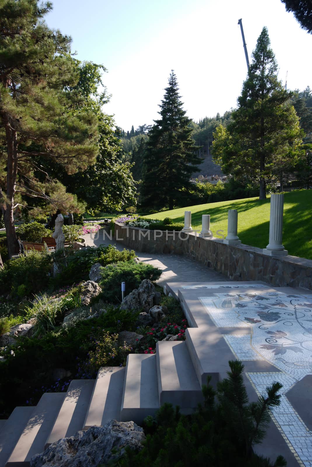 Steps leading to the promenade along the wide green park zone